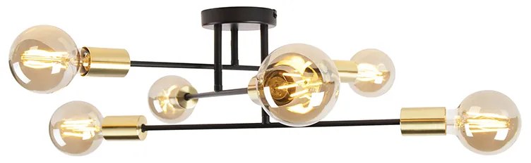Luminária de teto industrial preto com dourado 6 luzes - Sydney