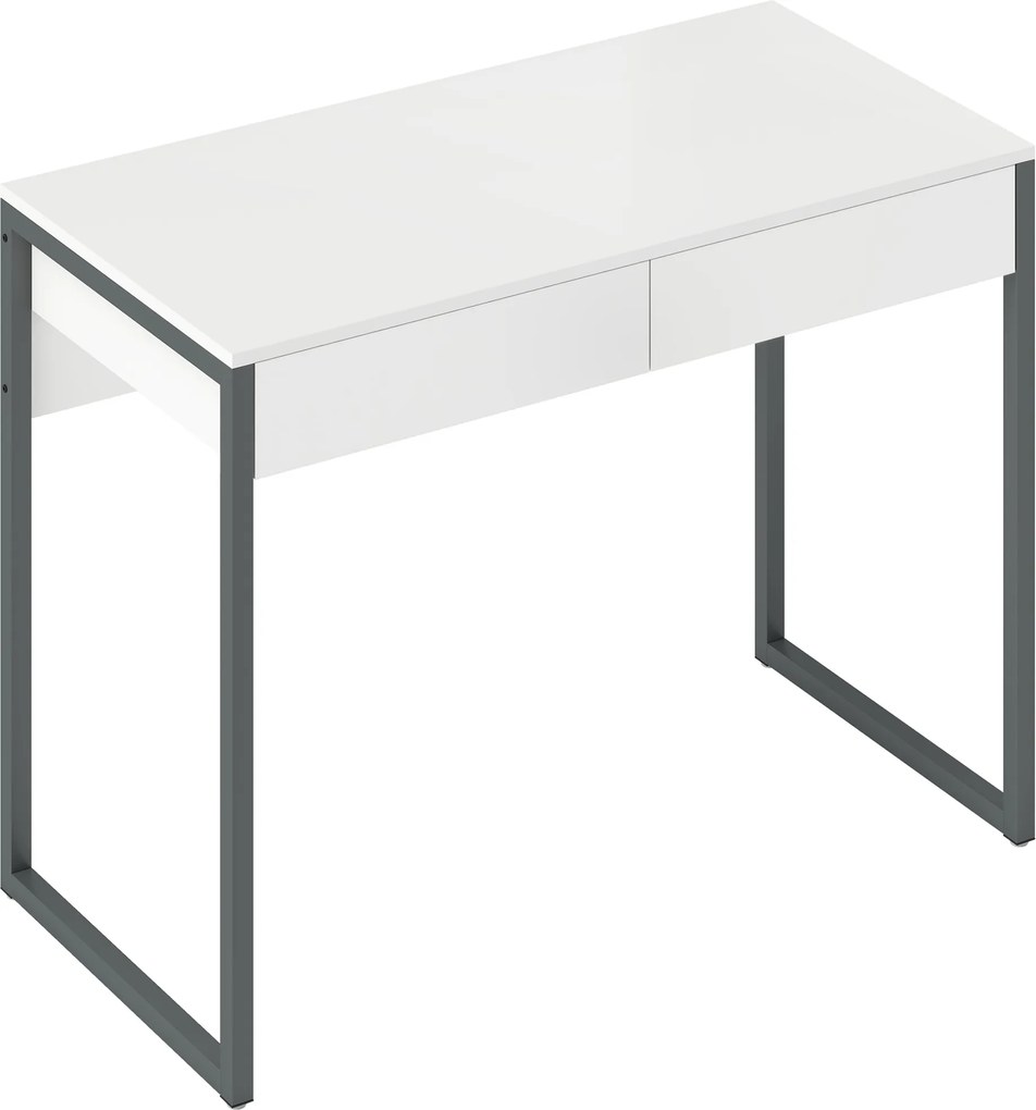 HOMCOM Escrivaninha Secretária Mesa Computador com 2 Gavetas 100x50 cm Pernas de Aço para Casa Escritório Branco Brilhante | Aosom Portugal