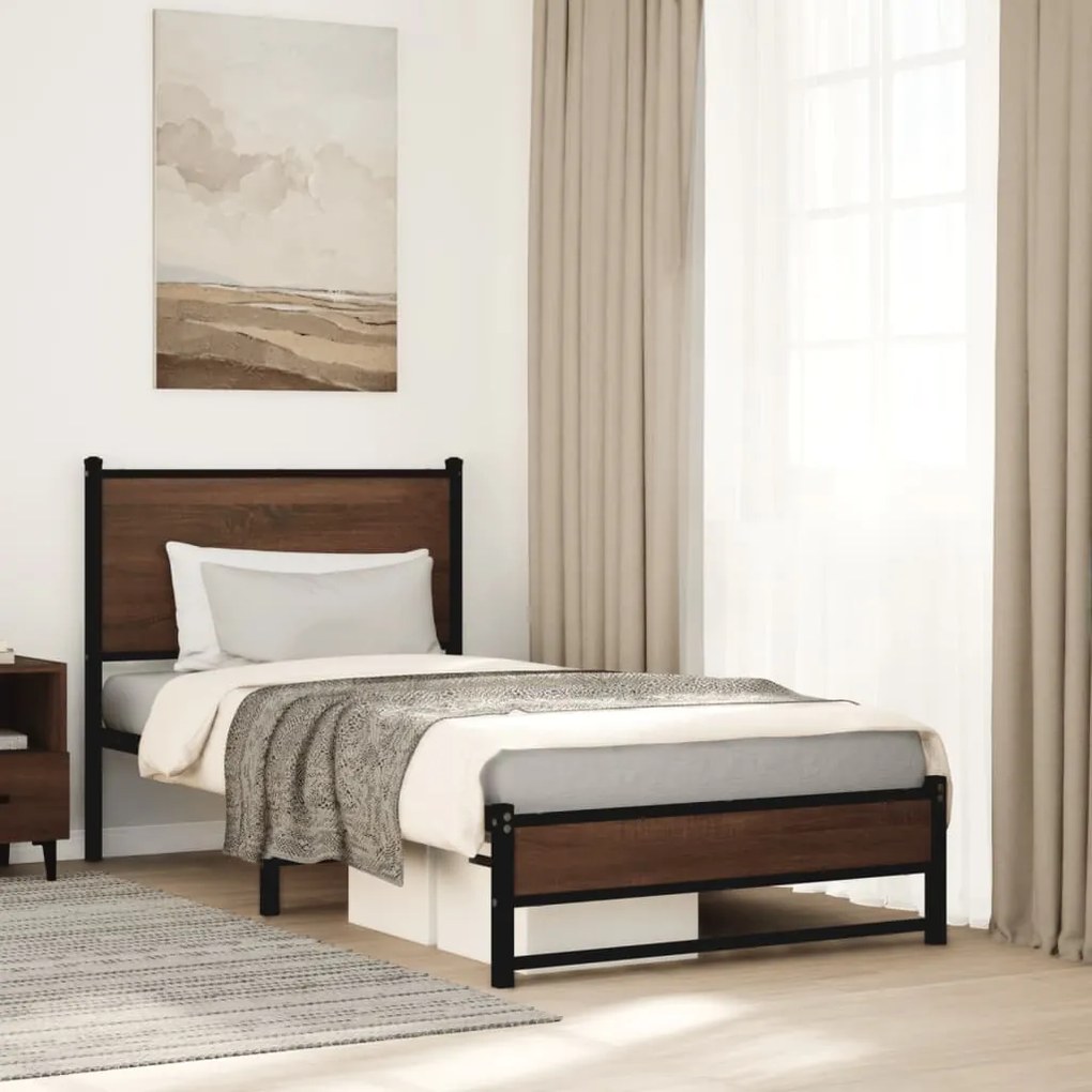 Estrutura de cama sem colchão 90x200 cm metal carvalho castanho
