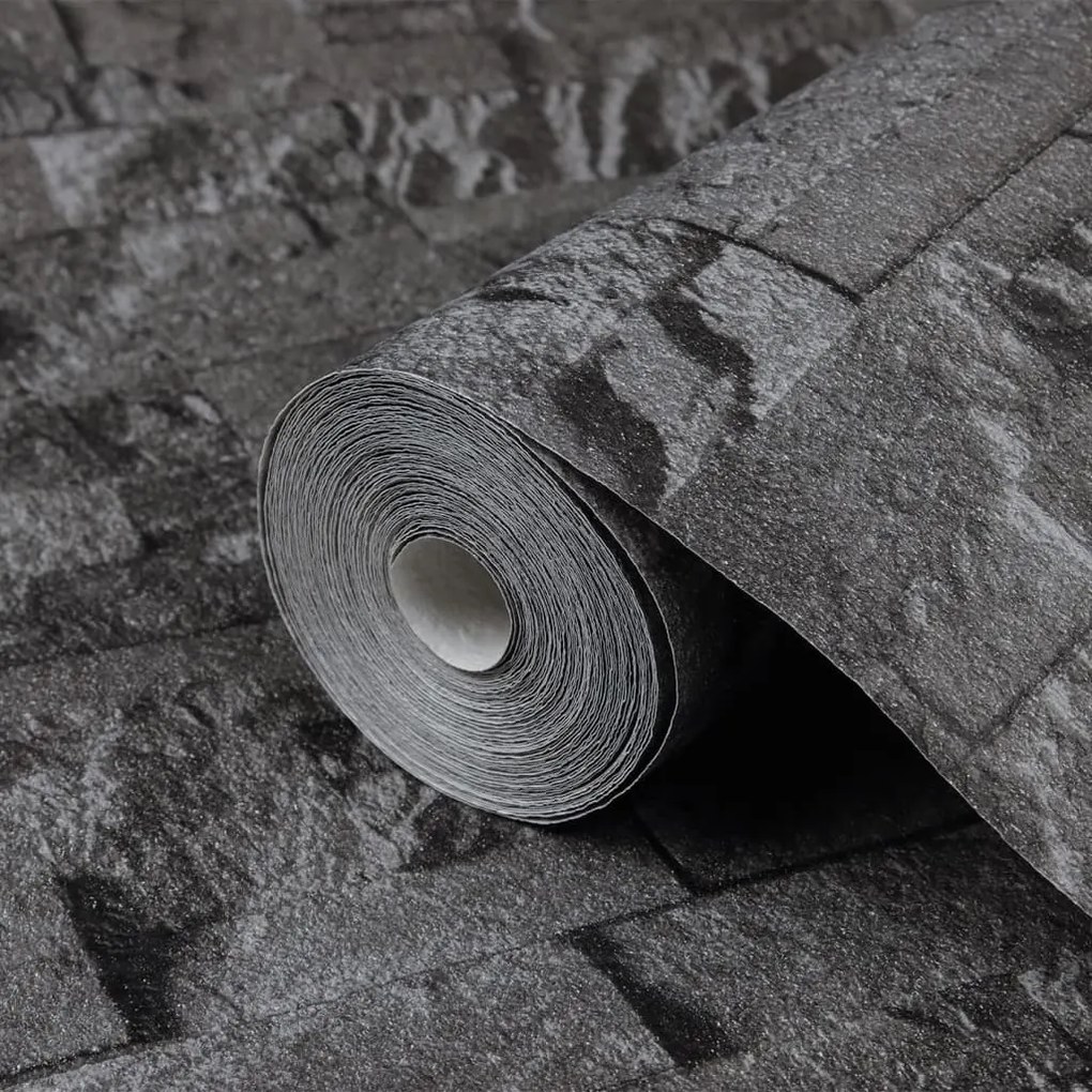 Papel parede 3D c/ aspeto de pedra 10x0,53 m não-tecido preto