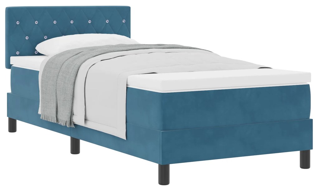 Cama Box com Colchão vidaXL Azul Escuro 90x200 cm Veludo