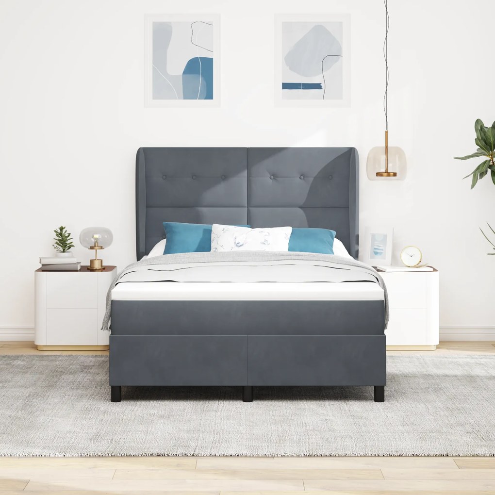 Cama Box com Colchão vidaXL - Cinza Escuro - 140x200 cm - Veludo