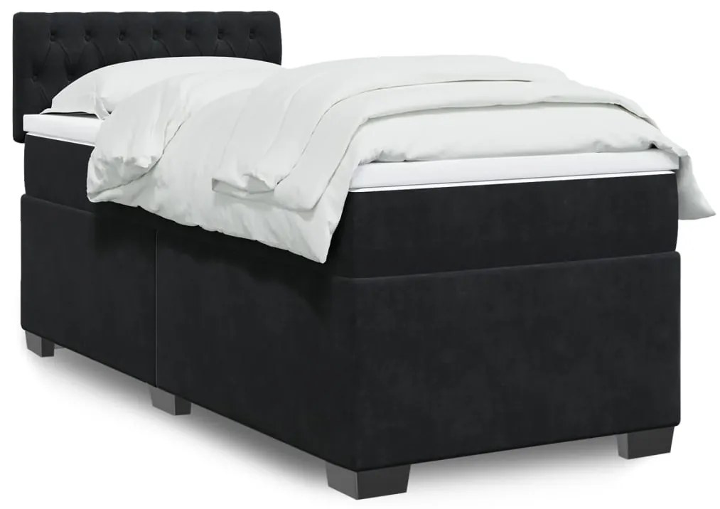 Cama box spring com colchão solteiro veludo preto