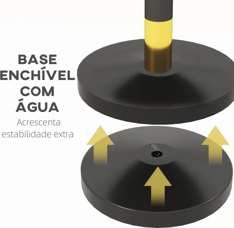 Postes Separadores em Aço Inoxidável 2 Unidades 96 cm de Altura Base Recarregável com Água 2 Cordas de Veludo Preto de 1,5 m para Teatro Festa Casamen