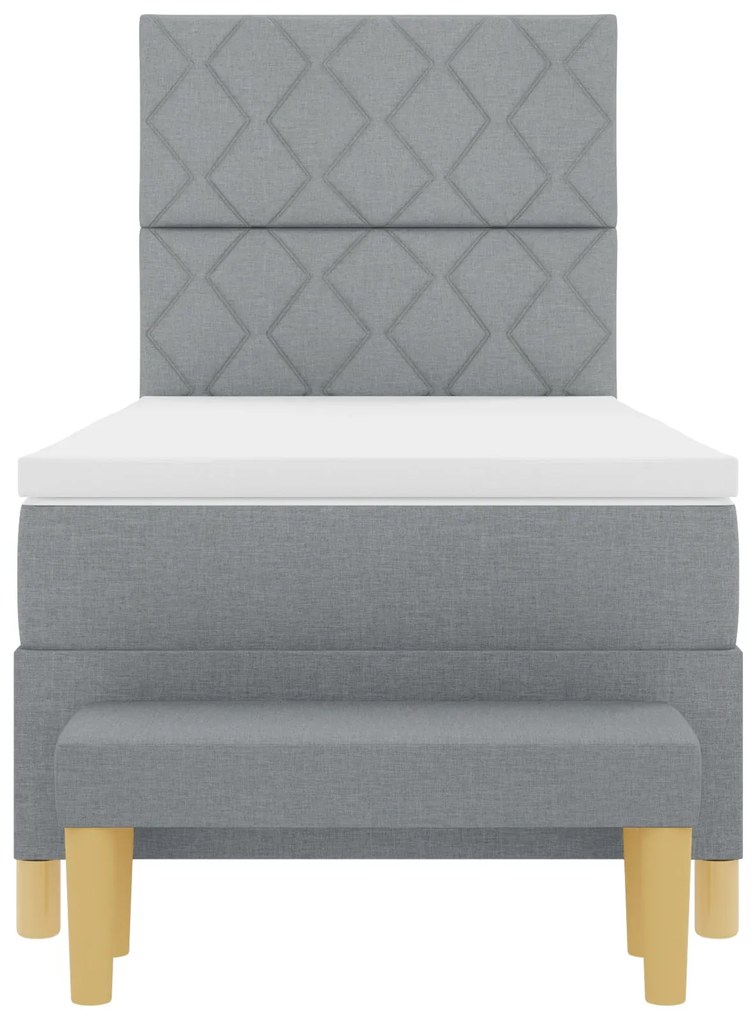 Cama Box Spring com Colchão &amp; Banco Cinza-claro 90x190 cm Tecido