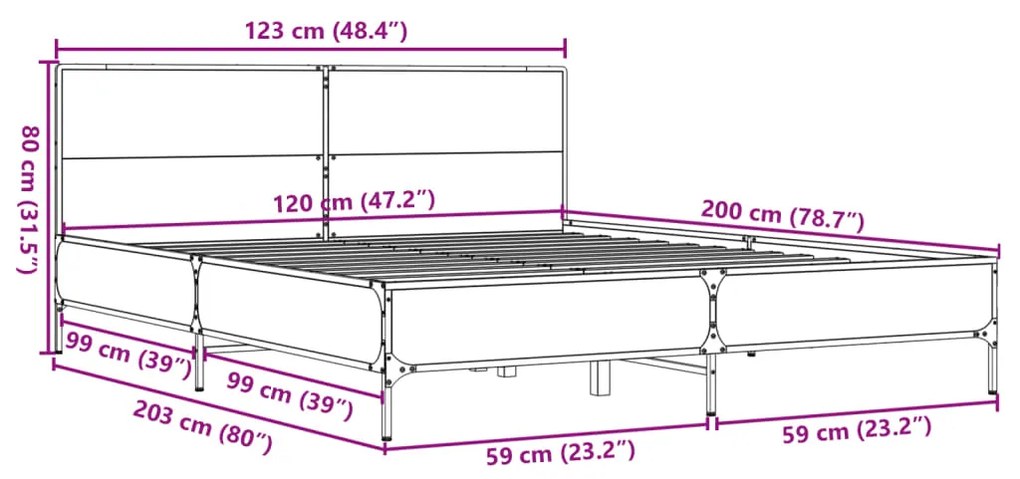 Estrutura de cama 120x200 cm derivados de madeira/metal preto