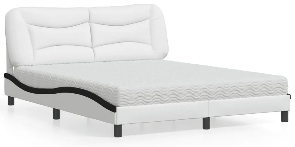 Cama com colchão 160x200 cm couro artificial preto e branco