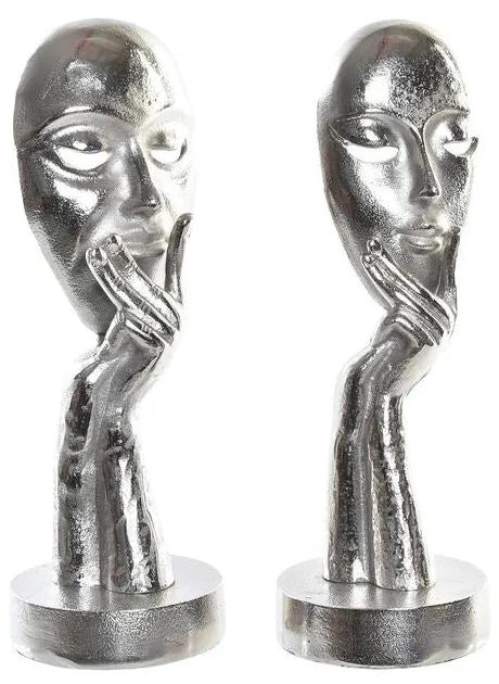 Figura Decorativa DKD Home Decor Face Prateado Alumínio (10 x 10 x 29 cm) (2 Unidades)