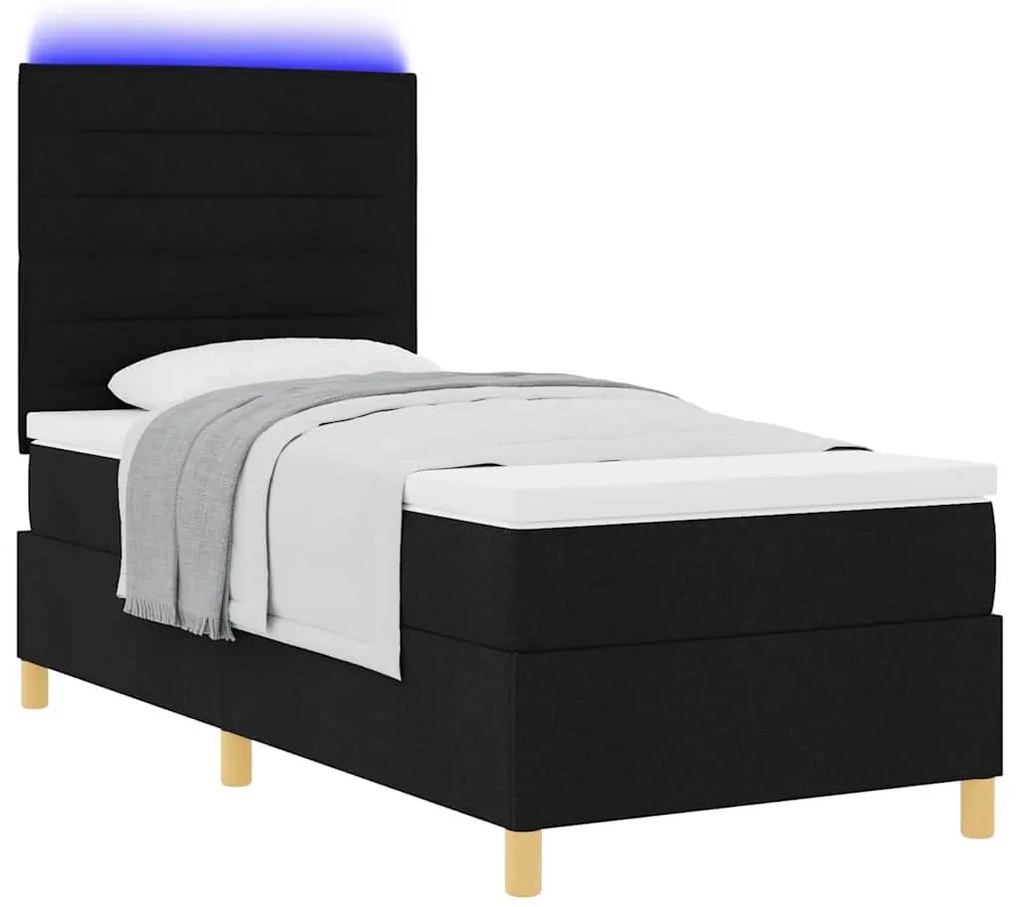 Cama Box com Colchão e LED Preto 100x200 cm Tecido