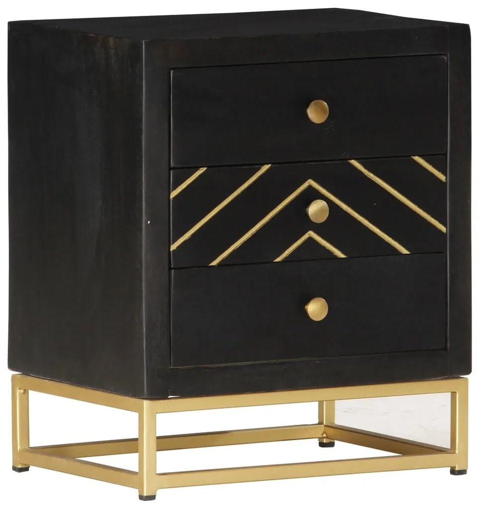 Mesa de cabeceira 40x30x50 cm mangueira maciça preto e dourado