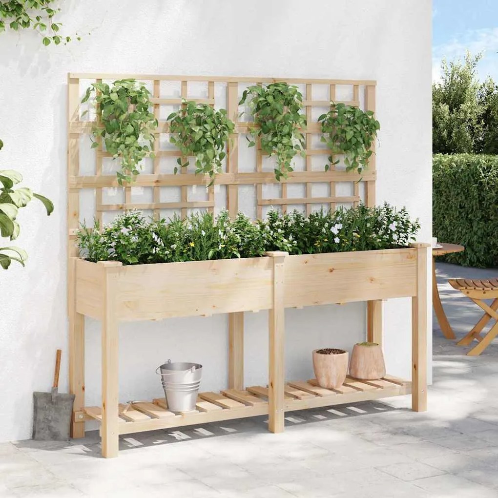 Jardineira com Treliça e Prateleira vidaXL 161x43x152 cm Madeira Sólid