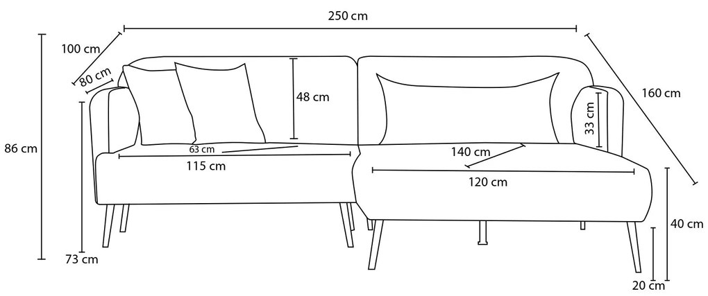 Sofá de Canto Revos – Turquesa – 250x86x100 cm