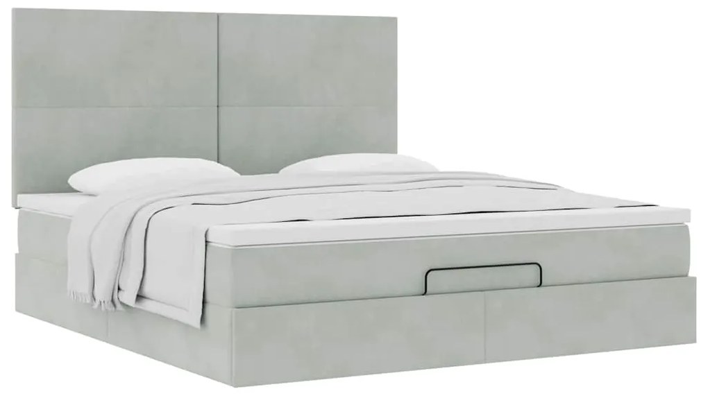 Estrutura cama otomana colchões 160x200cm veludo cinzento claro