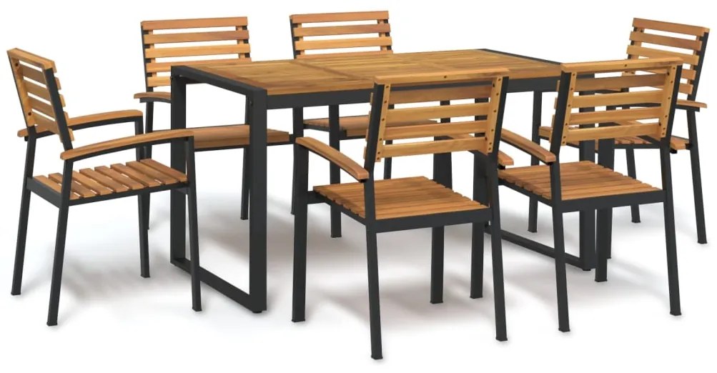 Conj. jantar p/ jardim 7 pcs madeira de acácia maciça e metal