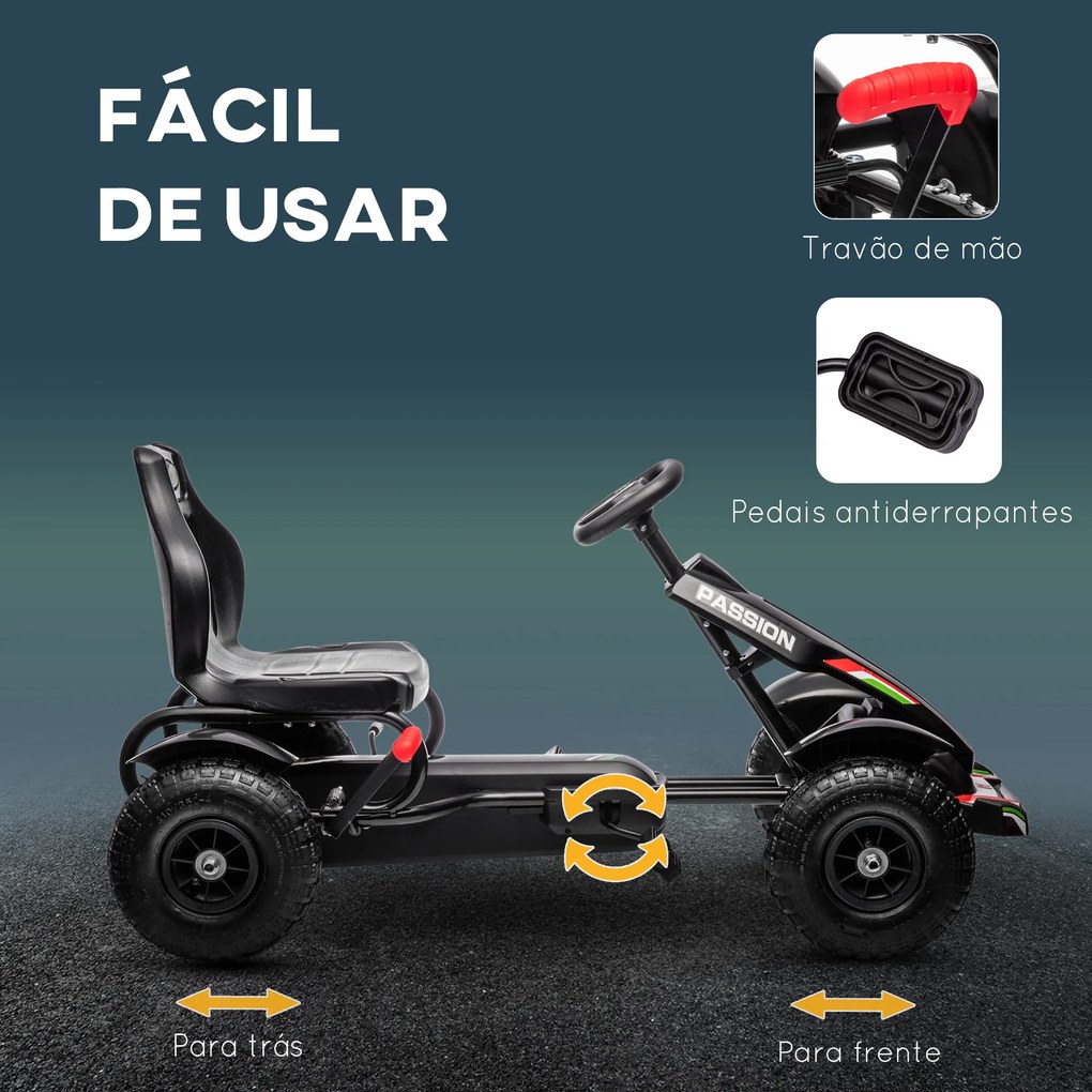 Kart a Pedais para Crianças com Assento Ajustável Pneus de Goma Travão de Mão para Crianças de 5-12 Anos 121x58x61 cm Branco