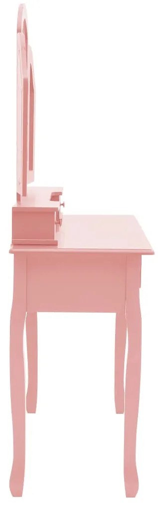 Conjunto toucador c/ banco 100x40x146cm madeira paulownia rosa