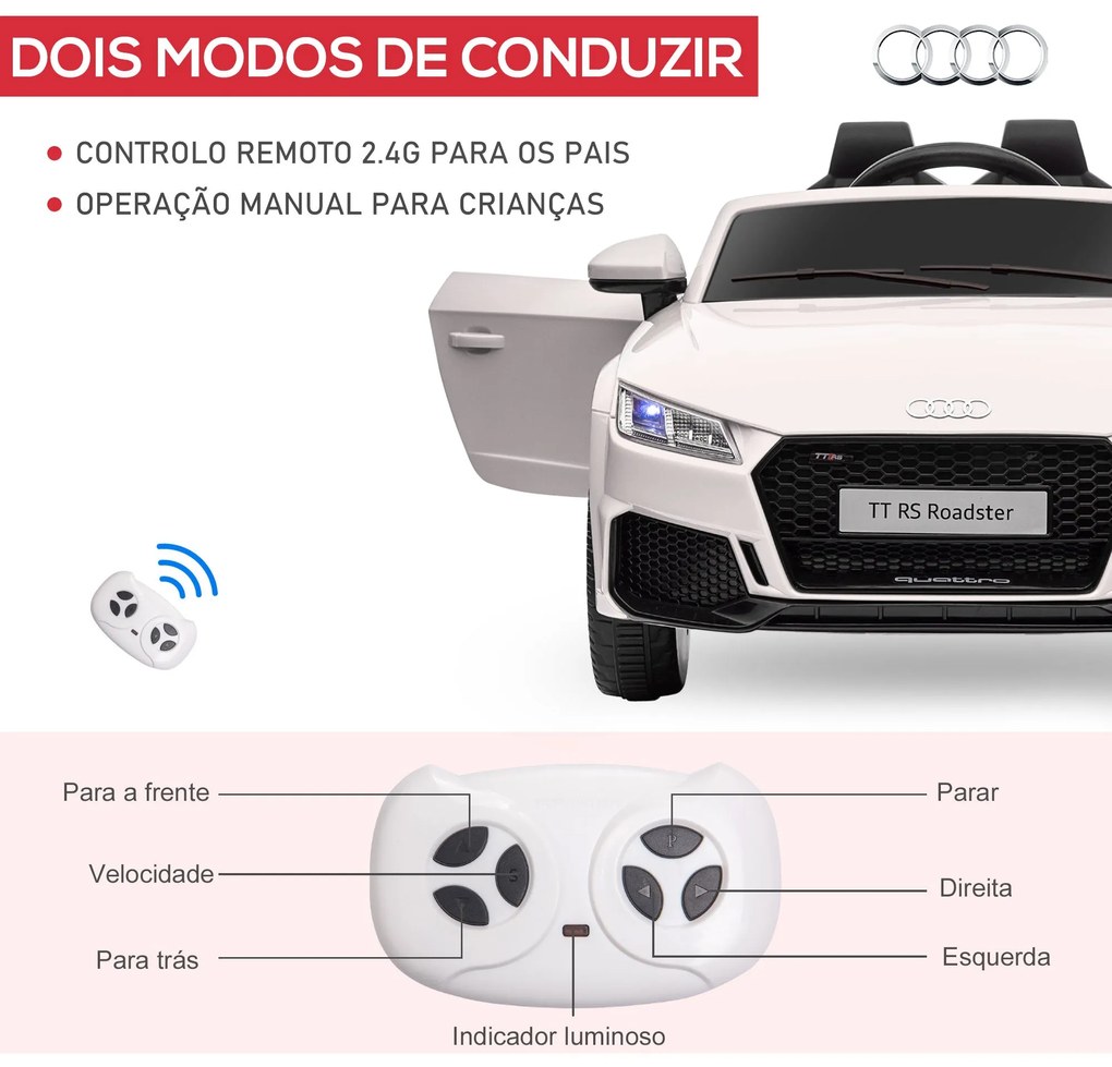 HOMCOM Carro Elétrico Audi TT para Crianças acima de 3 Anos com Contro