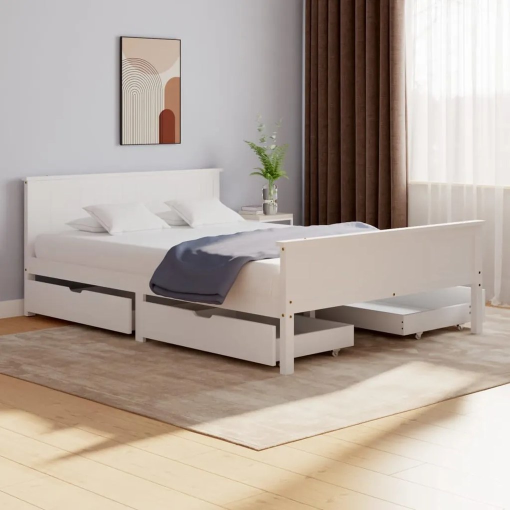 Estrutura de cama com 4 gavetas 140x200 cm pinho maciço branco