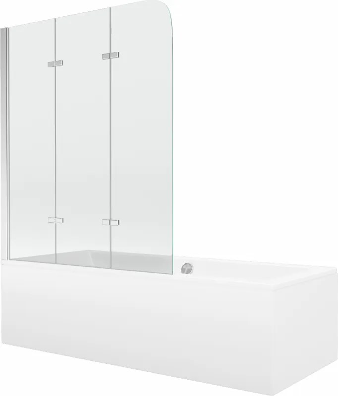 Mexen Cube banheira retangular 170 x 80 cm com painel e divisória de 3 painéis 120 cm, transparente, cromado