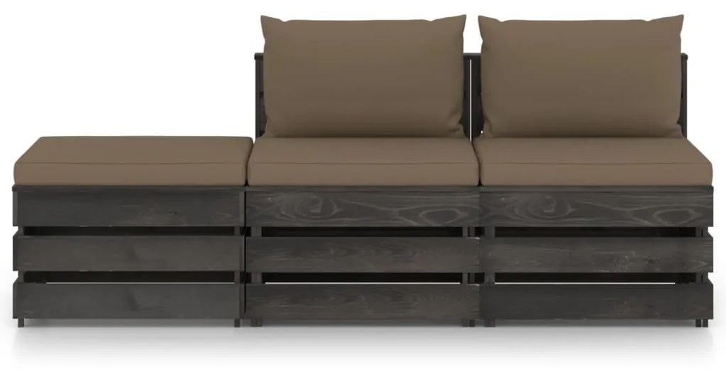 3 pcs conj. lounge jardim + almofadões madeira impreg. cinzento