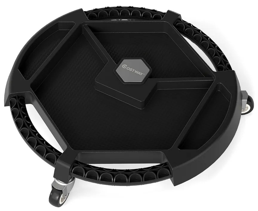 Carrinho para ferramentas redondo Oficina 49,5 x 11 cm com 3 rodas giratórias e 4 compartimentos Preto