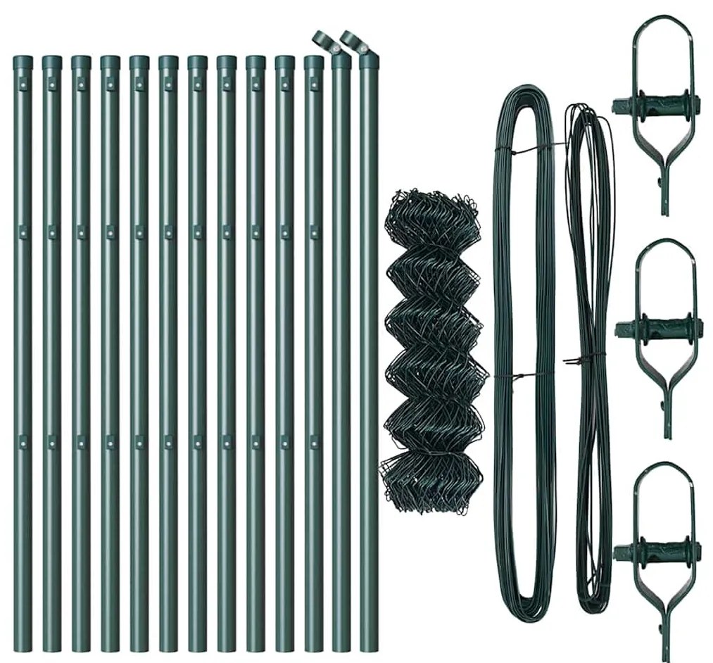 Conjunto de Postes de Cerca Verde 0.8 x 25 m Aço Galvanizado