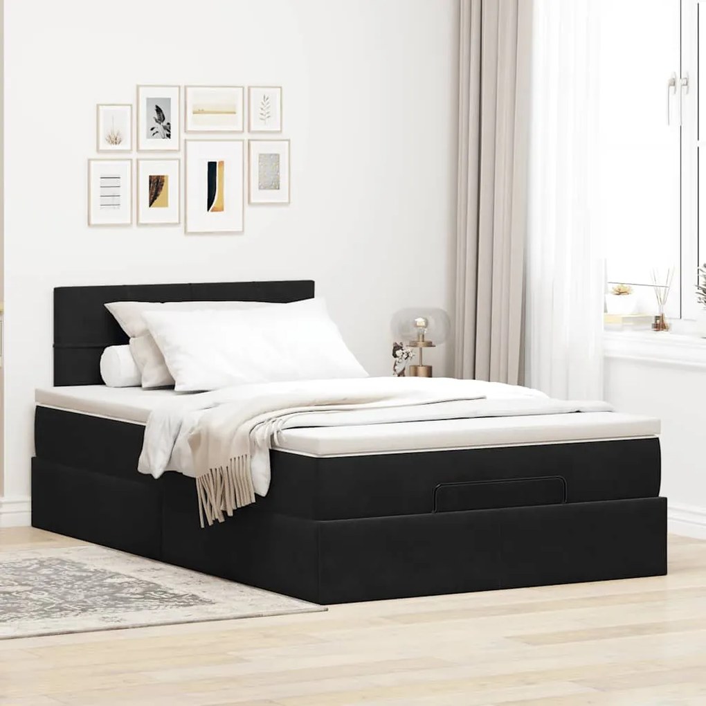 Cama otomana com colchão 120x190 cm veludo preto