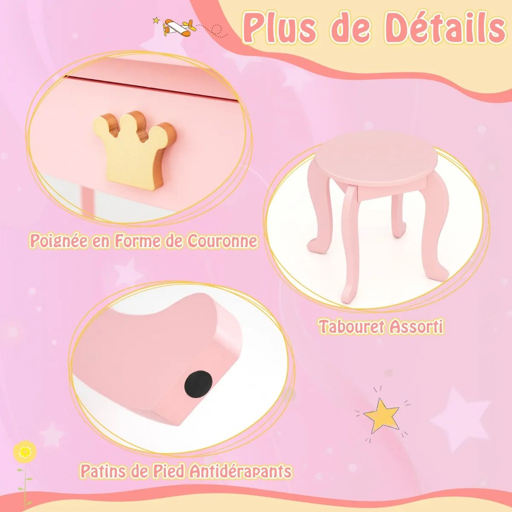 Penteadeira infantil com iluminação penteadeira meninas com espelho dobrável triplo branco