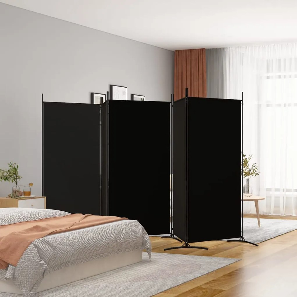 350269 vidaXL Divisória de quarto com 5 painéis 433x180 cm tecido preto