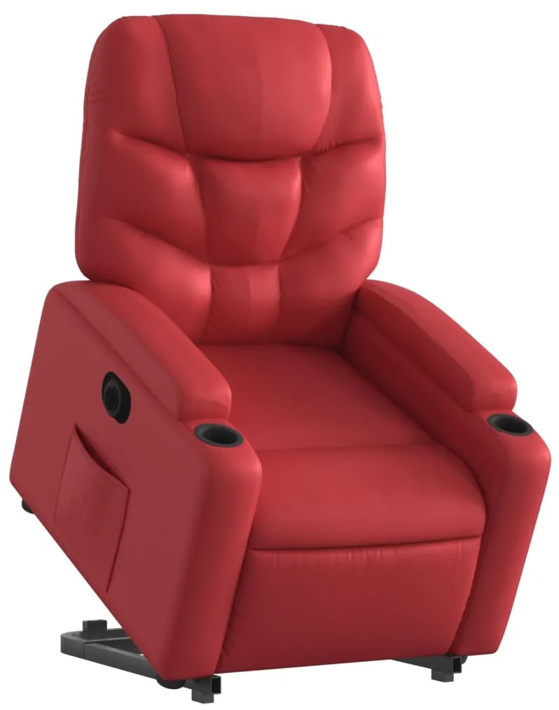 Poltrona reclinável elevatória elétrica couro artif. vermelho