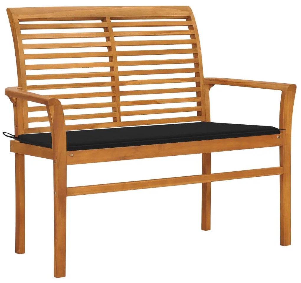 vidaXL Banco de jardim c/ almofadão preto 112 cm teca maciça