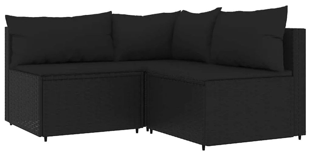4 pcs conjunto lounge de jardim c/ almofadões vime PE preto