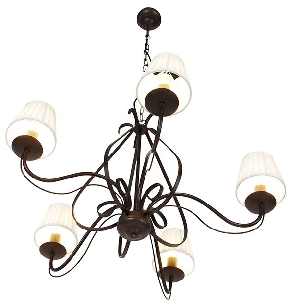 Candeeiro de candelabros castanho com abajur de clip em tecido plissado 5 luzes - Giuseppe Clássico / Antigo