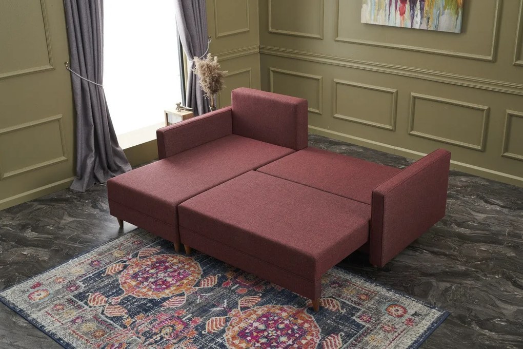 Sofá-cama de canto Aydam – Vermelho Claret – 215x80x150 cm