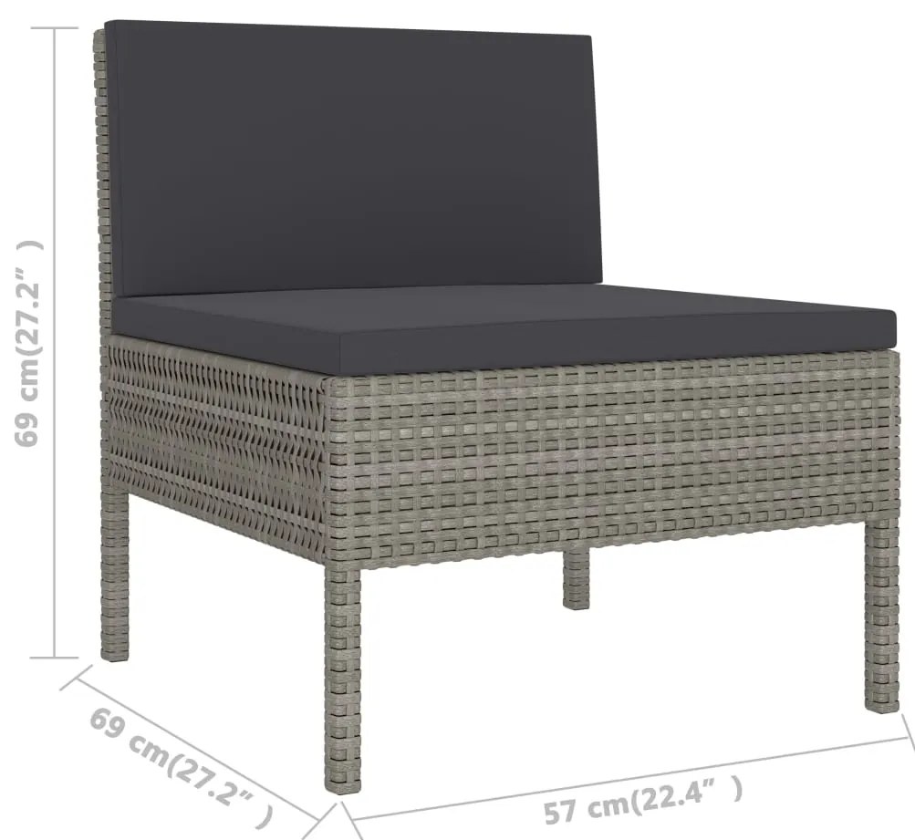 10 pcs conjunto lounge de jardim c/ almofadões vime PE cinzento