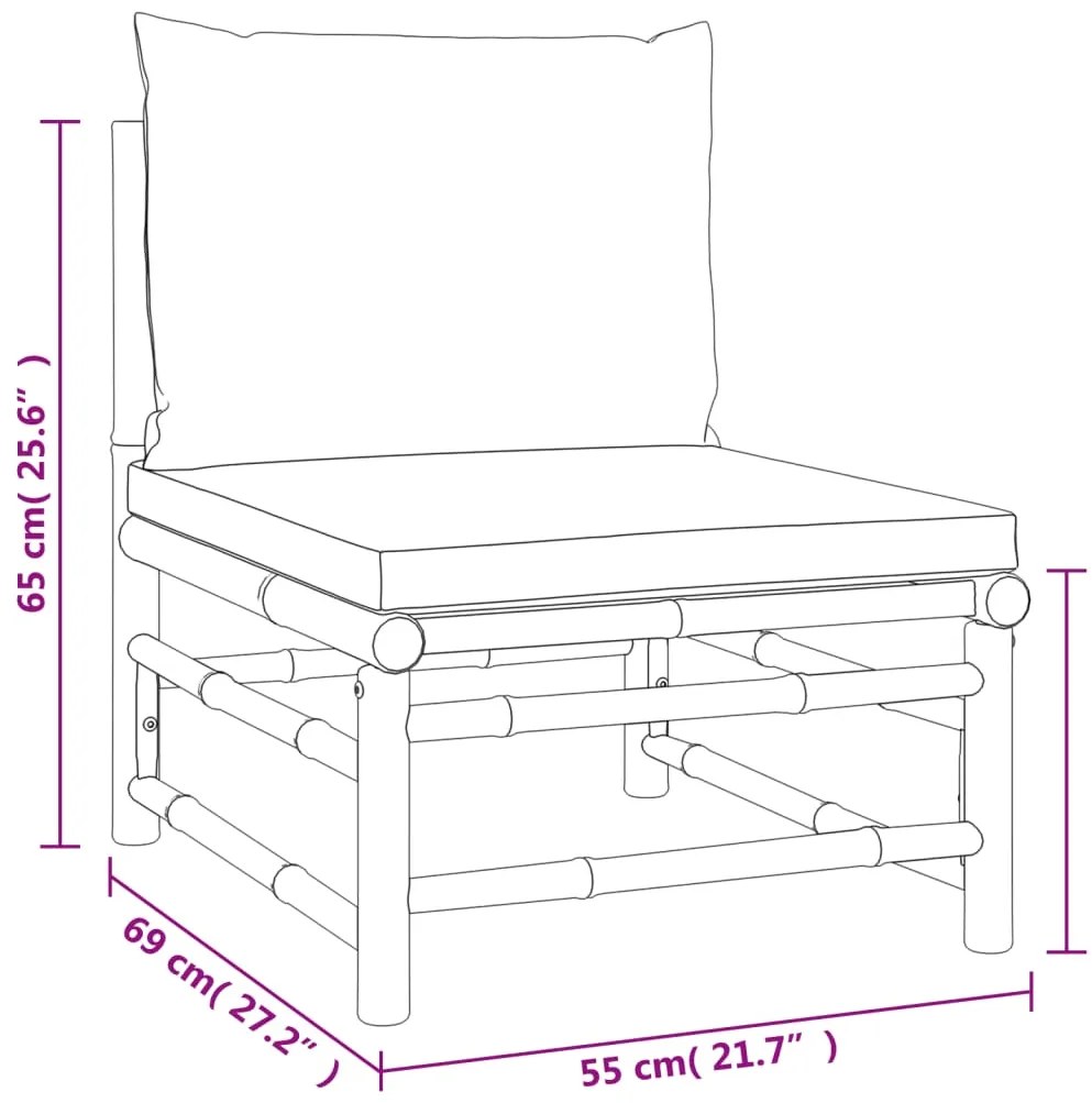 7 pcs conj. lounge de jardim bambu c/ almofadões cinzento-claro