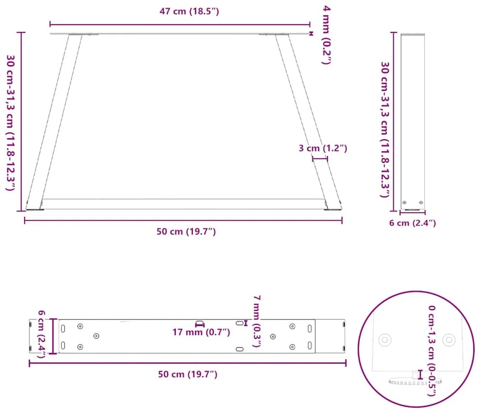 Pés para mesa de centro em V 2 peças Branco 50x(30-31,3) cm Aço