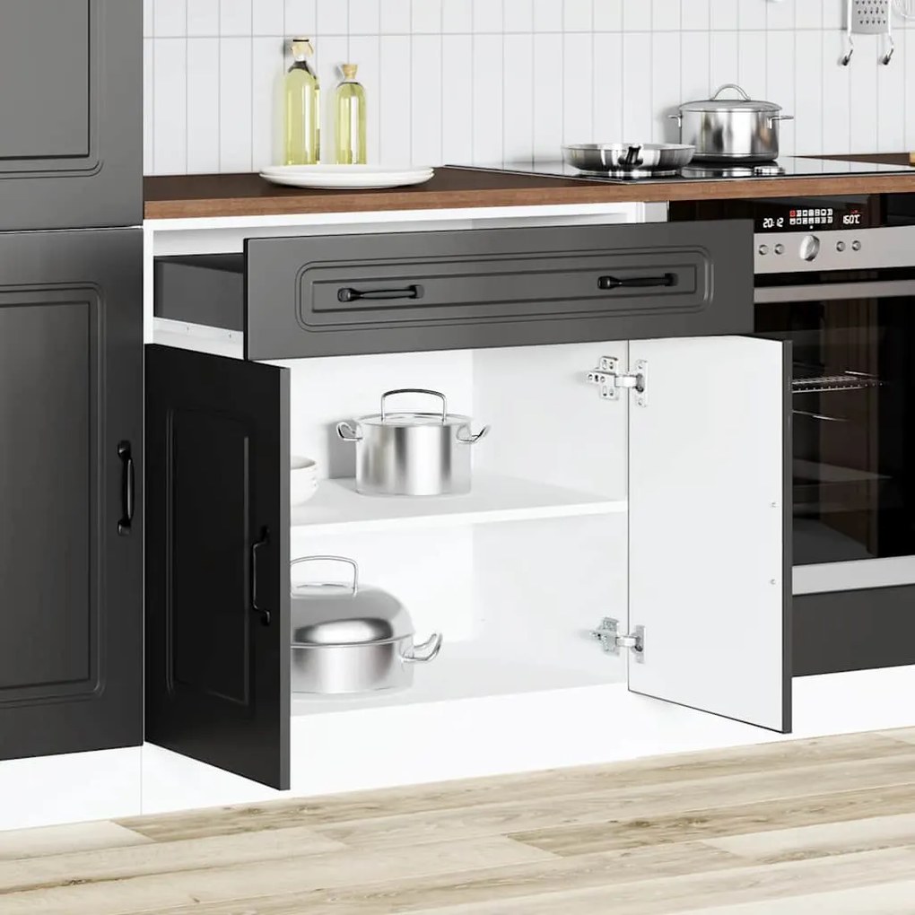 Armário de cozinha baixo Kalmar madeira artificial preto