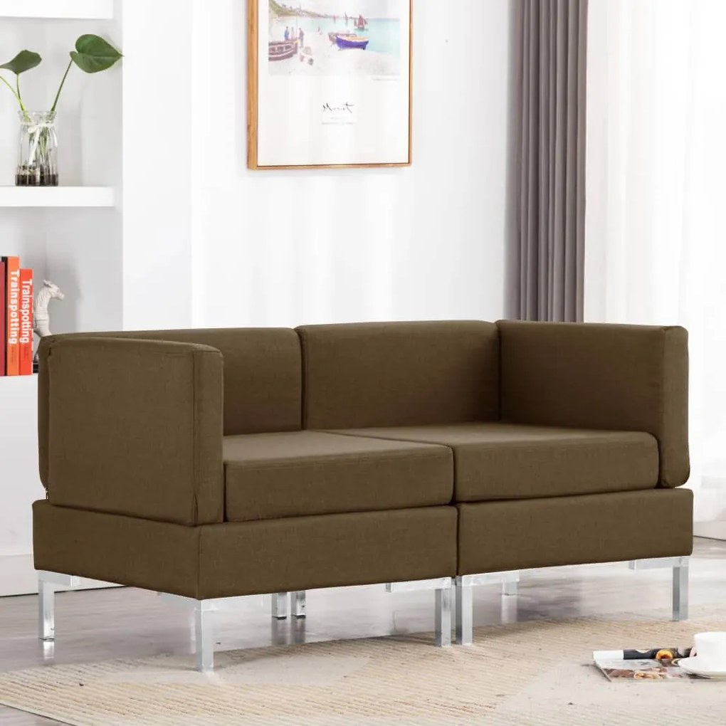 287043 vidaXL Sofás de canto seccionais com almofadões 2 pcs tecido castanho