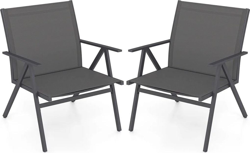 Conjunto de 2 cadeiras de jardim com tecido respirável cinza