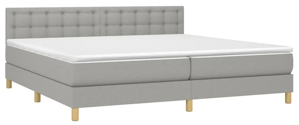 Cama box spring c/ colchão e LED 200x200 cm tecido cinza-claro