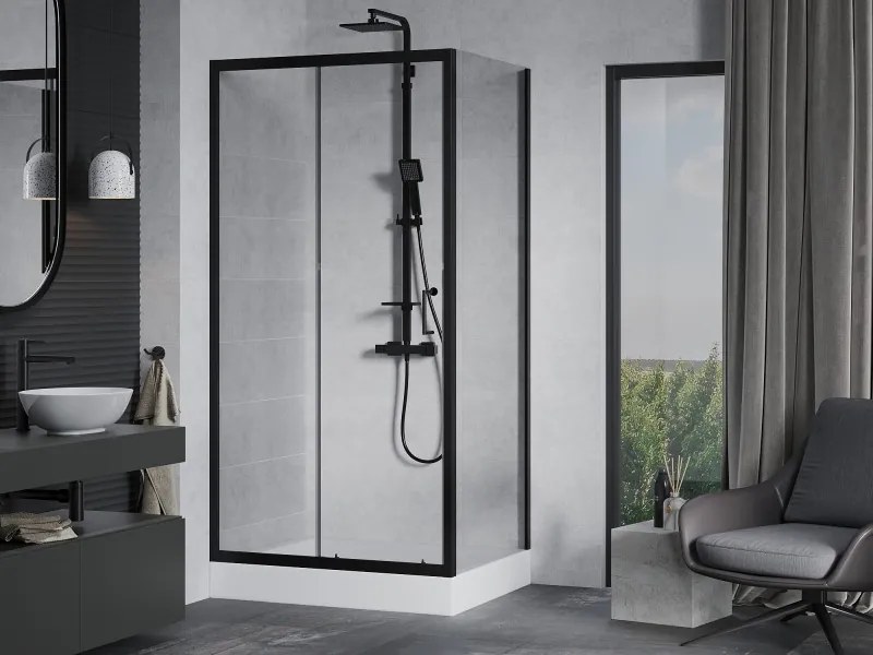 Mexen Apia cabine de duche deslizante 120 x 90 cm, transparente, preta + base de duche Rio - 840-120-090-70-00-4510