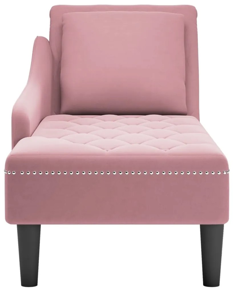 Chaise lounge c/ almofada/apoio de braços direito veludo rosa