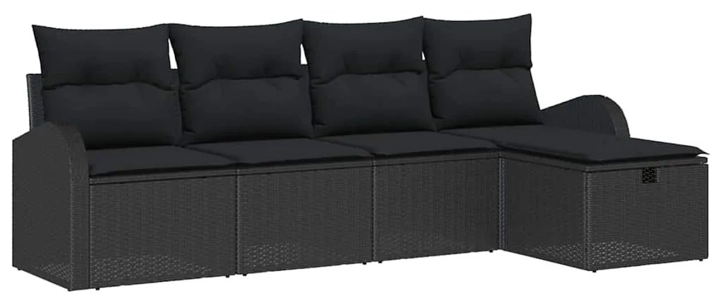 Conjunto de Sofá de Jardim de 5 Peças com Almofadas Preto Vime Polímer