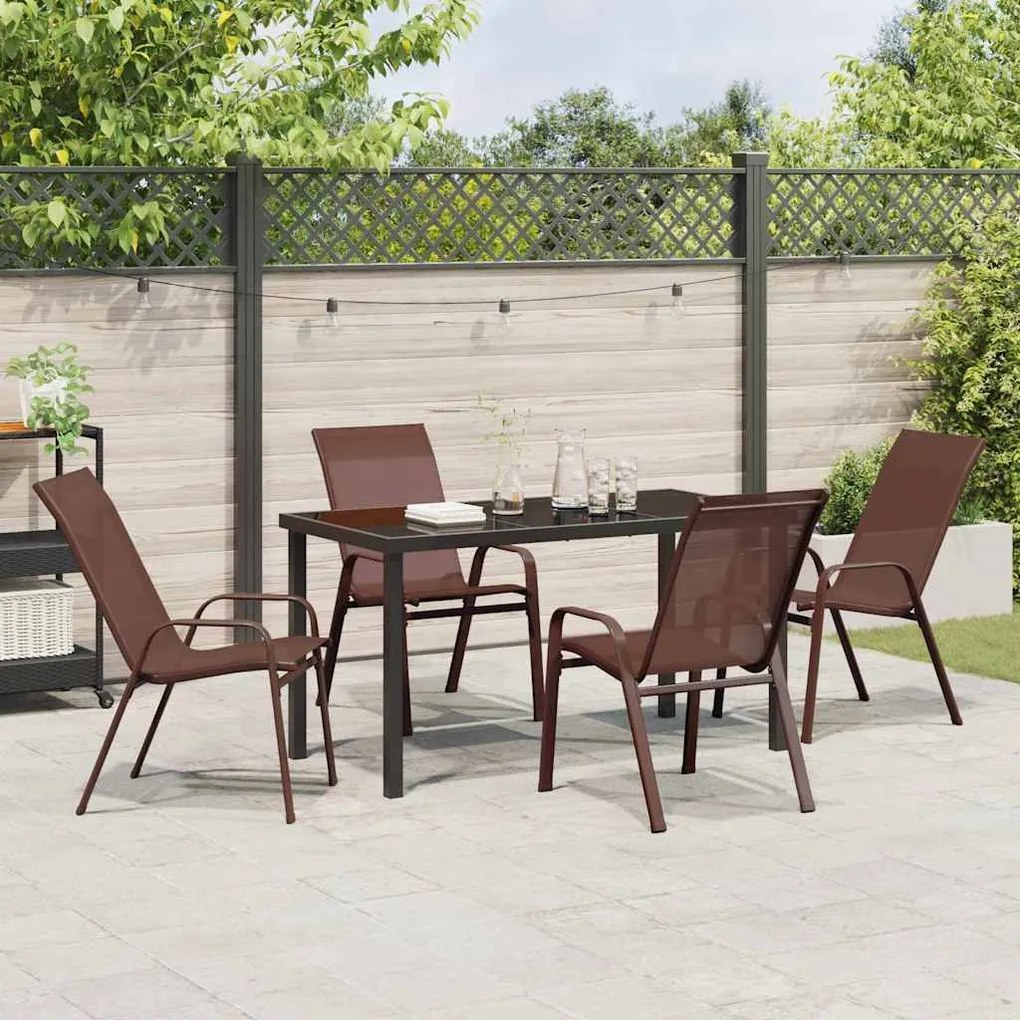 Conjunto de Jantar de Jardim 5 Peças Marrom em Textilene e Aço