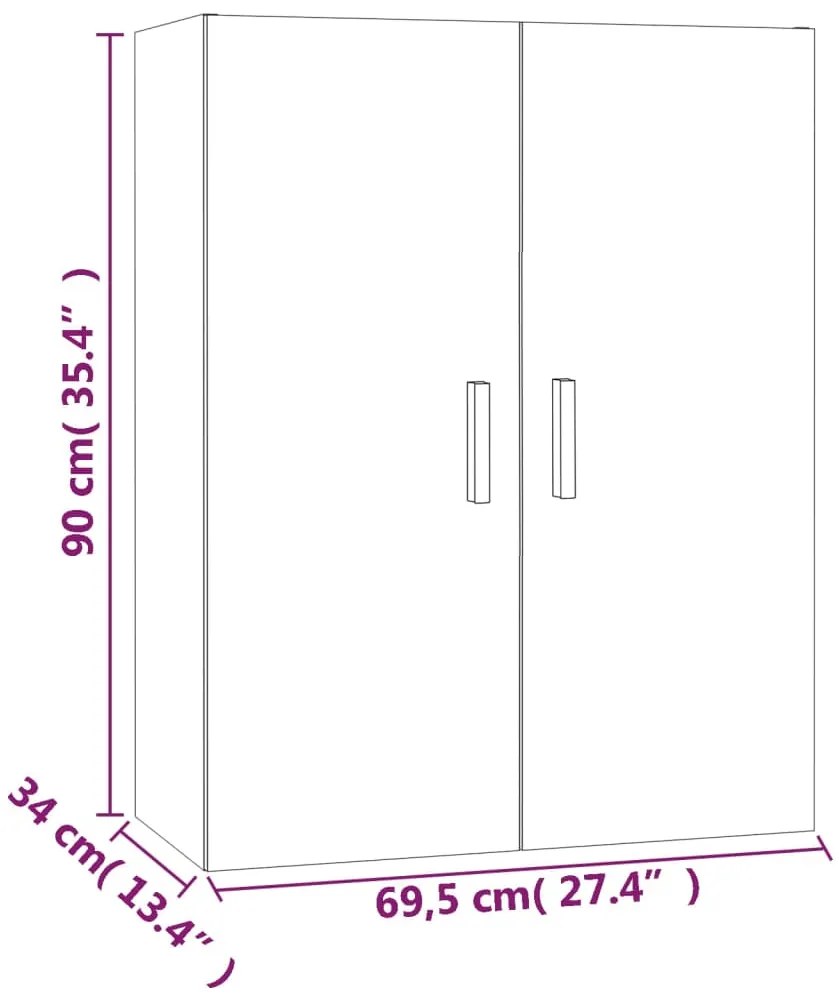 Armário de parede suspenso 69,5x34x90 cm sonoma cinza