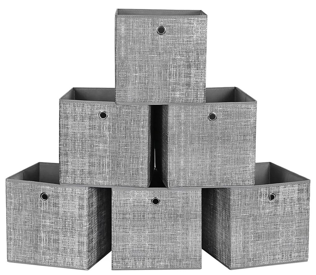 Conjunto de 6 caixas de arrumação dobráveis 30 x 30 x 30 cm Cinzento mosqueado