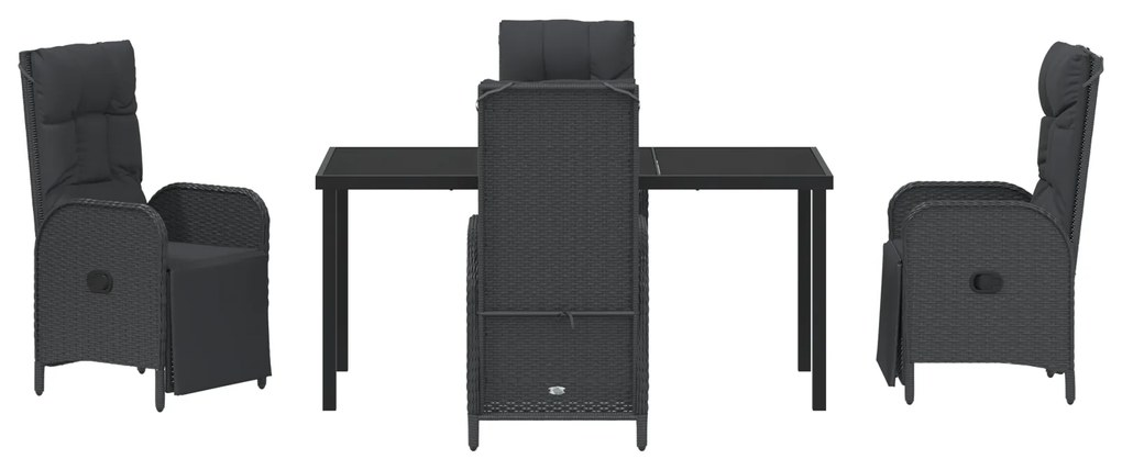Conjunto de Jantar de Jardim 5 Peças com Almofadas Preto Rattan de Pol
