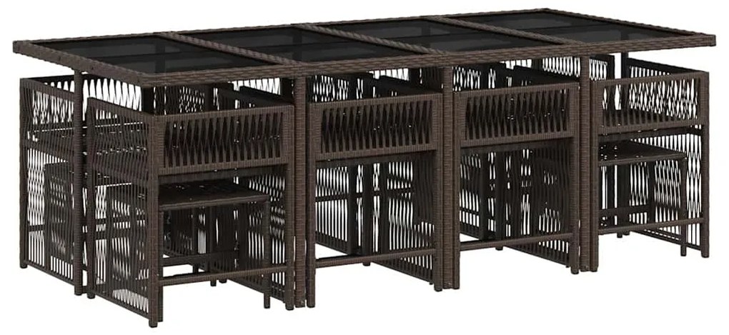 13 pcs conjunto jantar p/ jardim c/ almofadões vime PE castanho