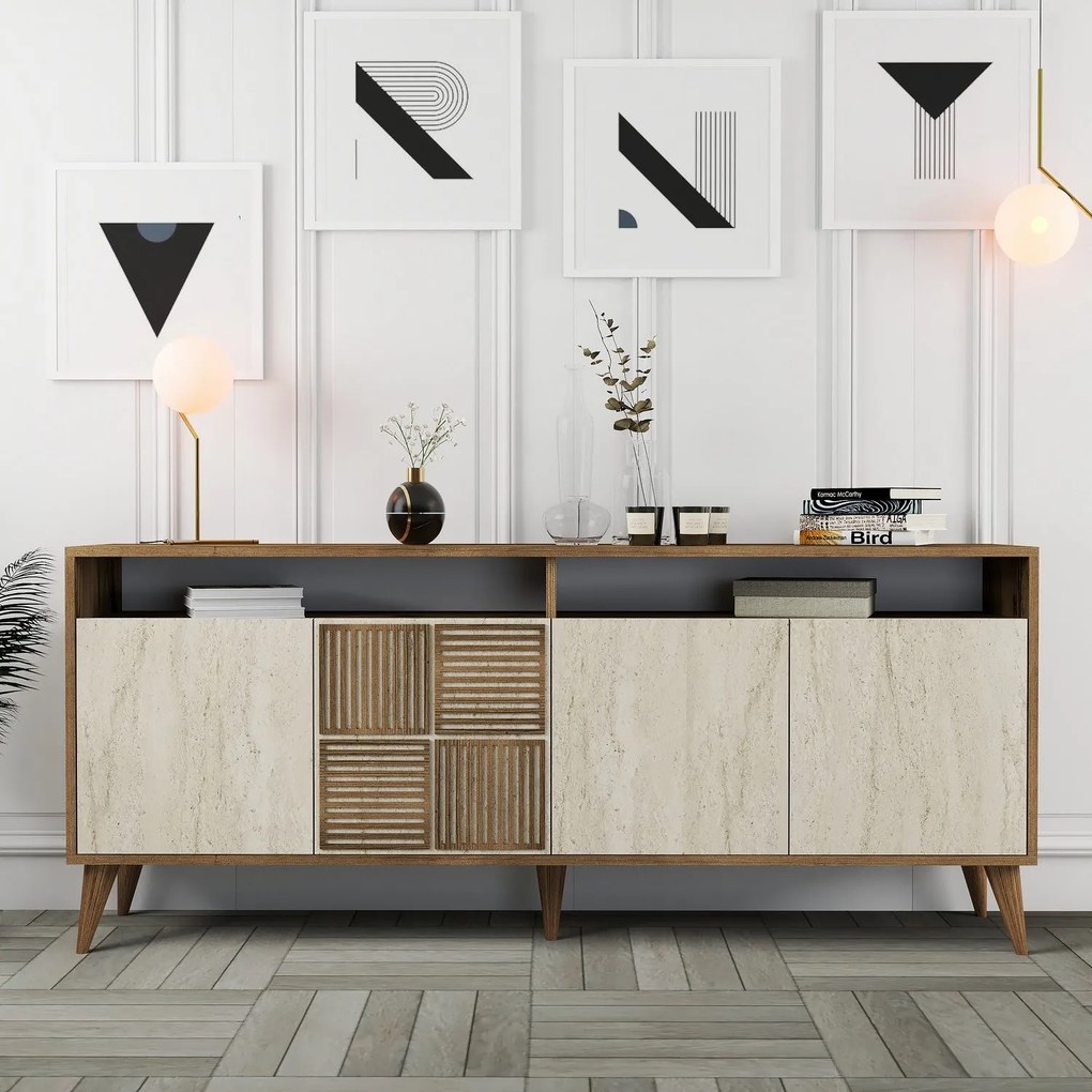 Console Milan – Walnut/Travertine – 180 cm x 78 cm x 35 cm